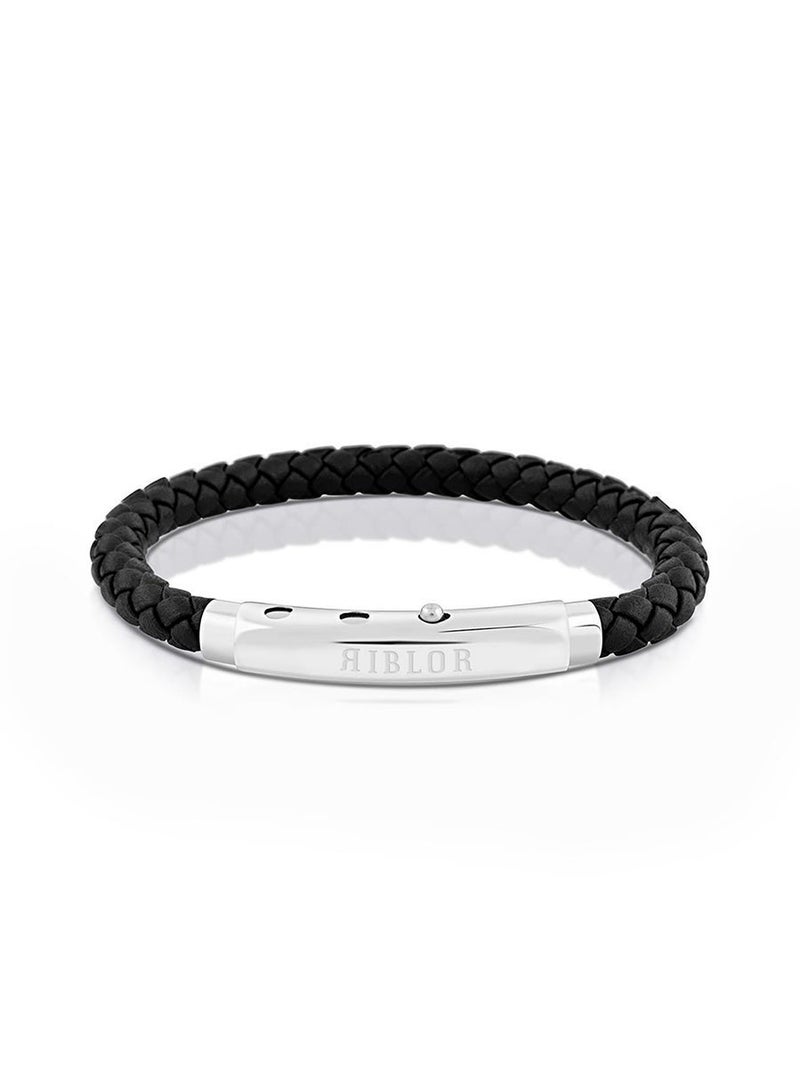 Riblor Benito Leather Bracelet Black And Silver - Image 1